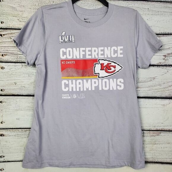 Nike KC Chiefs Super Bowl LVII Conference Champions Tee Women’s M Gray - Picture 1 of 5